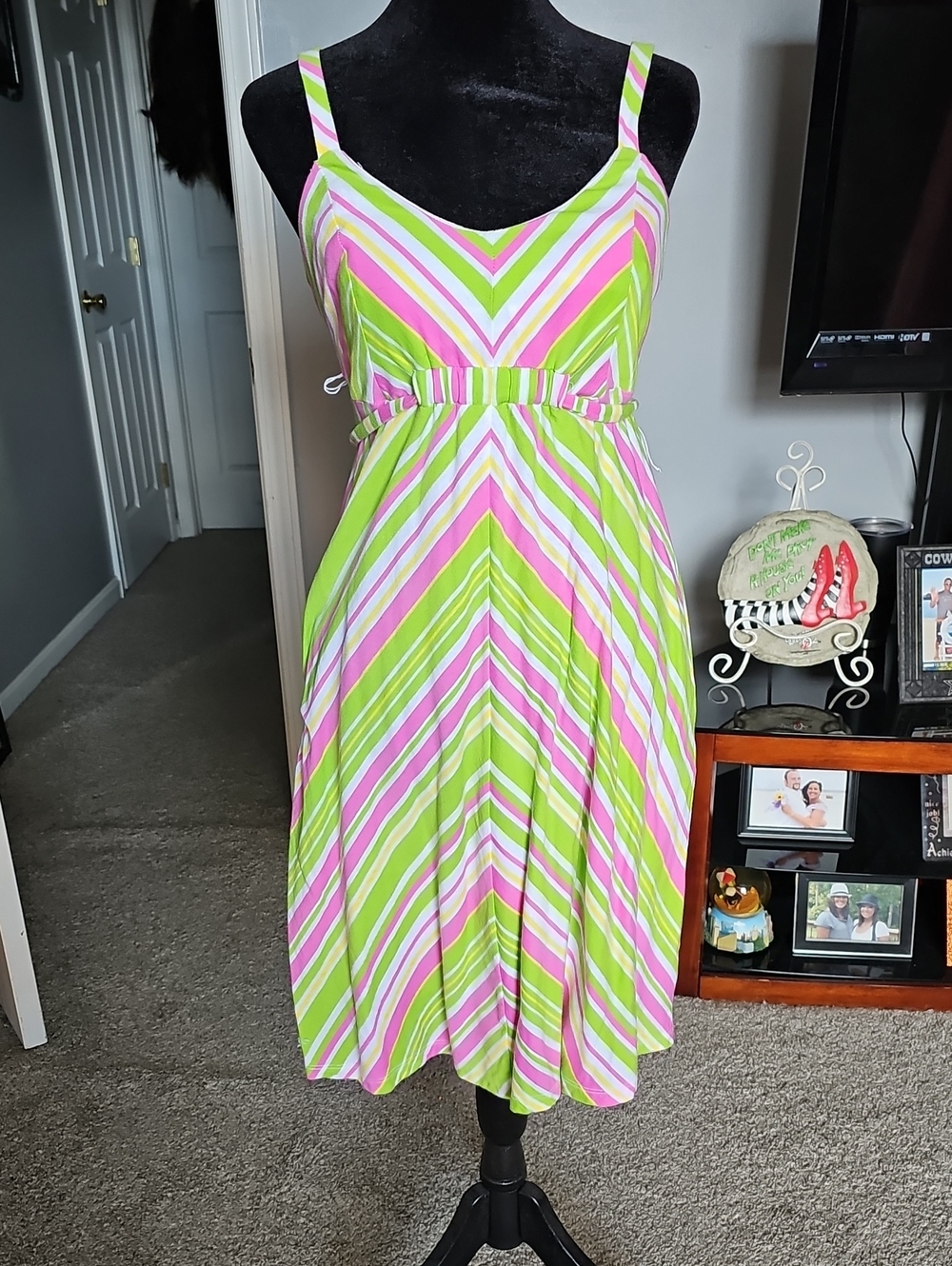 Lilly Pulitzer Lime Green & Pink Striped Midi Sundress